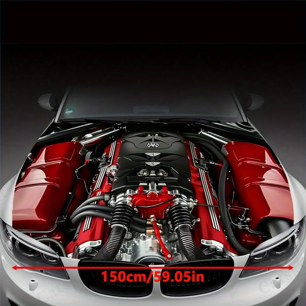 Engine Tuning Sticker - Real Engine Compartment Detail Design, PVC Vinyl, Car / Truck Hood Decoration First Choice, Gifts, Car E