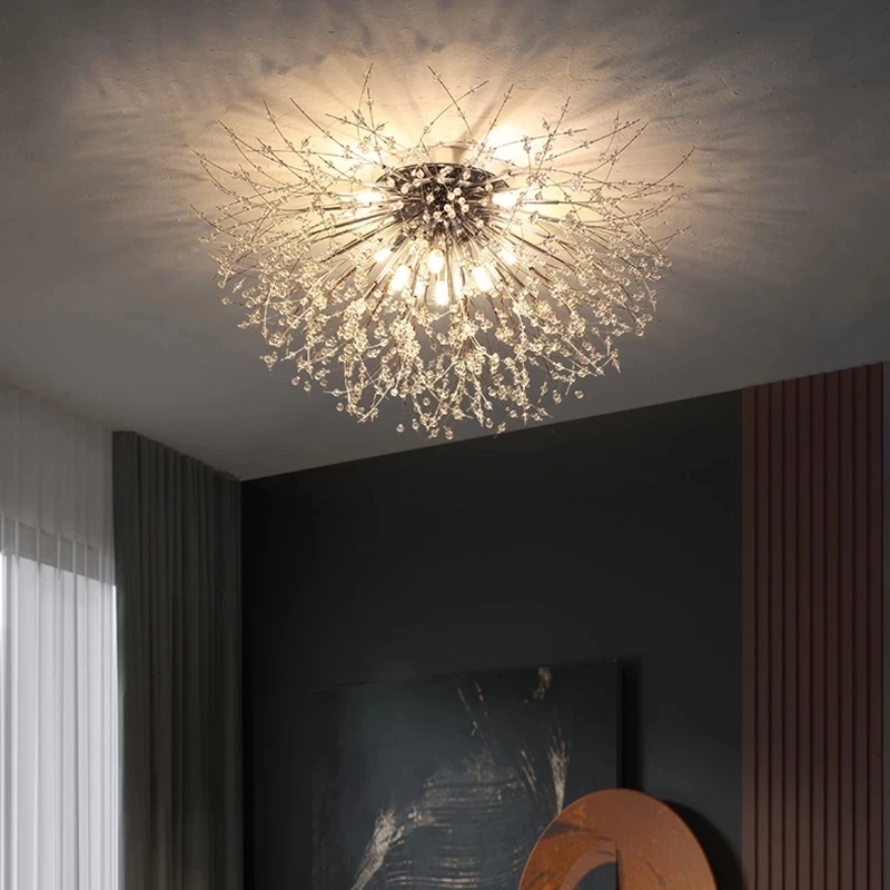 2023 Nordic Style Bedroom Ceiling Lamp Crystal Lamp Living Room Dining Room Simple Modern Creative Personality Round Dandelion