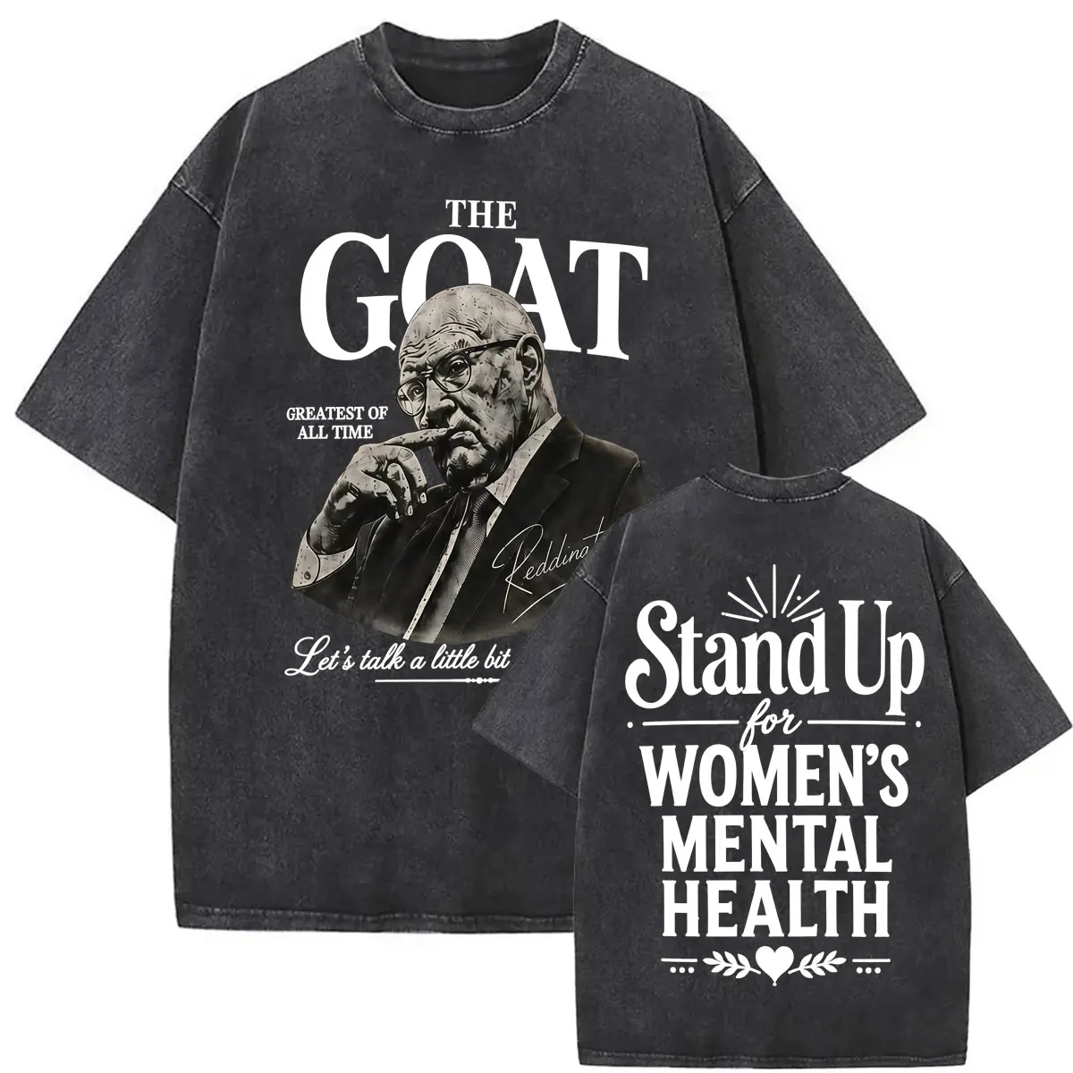 Camiseta The Goat Kevin Reddington Stand Up for Women's Mental Health, estilo vintage lavado, para hombre, a la moda, casual, holgada y de talla grande.