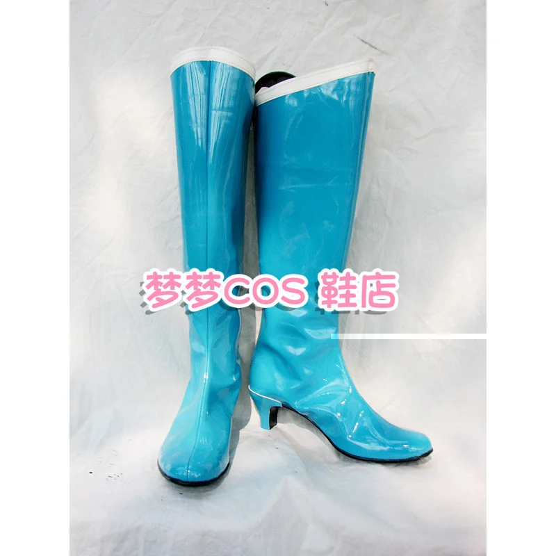 Anime Sailor Moon Mizuno Ami Cosplay Shoes Light Blue Long PU Leather Flat Sole Boots For Halloween Carnival
