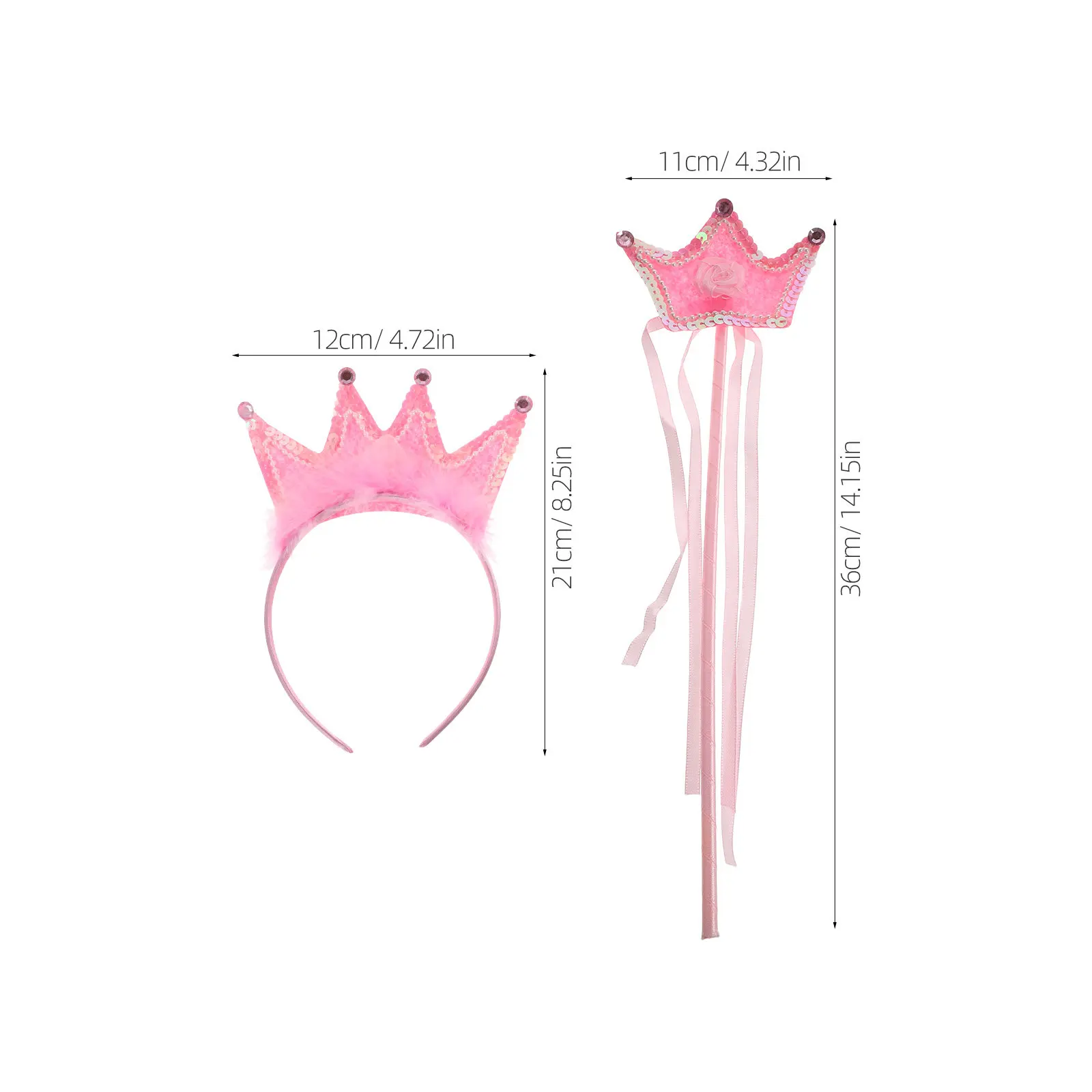 Princess Crown Headband and Wand Set for Girls – Sparkling Tiara Hair Accessory for Costume Party & Dress-Up