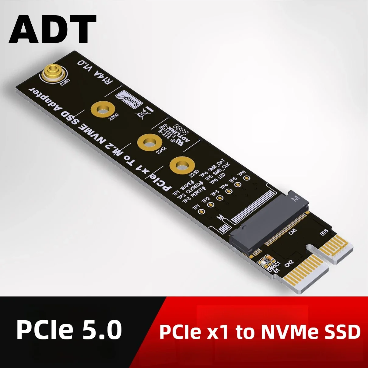 ADT PCIe 5.0 X1 To NVMe SSD High-speed Adapter Card, Computer DIY Support 5.0