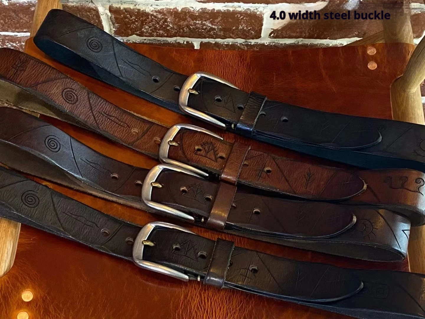 Genuine leather carved belt head layer cowhide belt men's retro denim casual belt