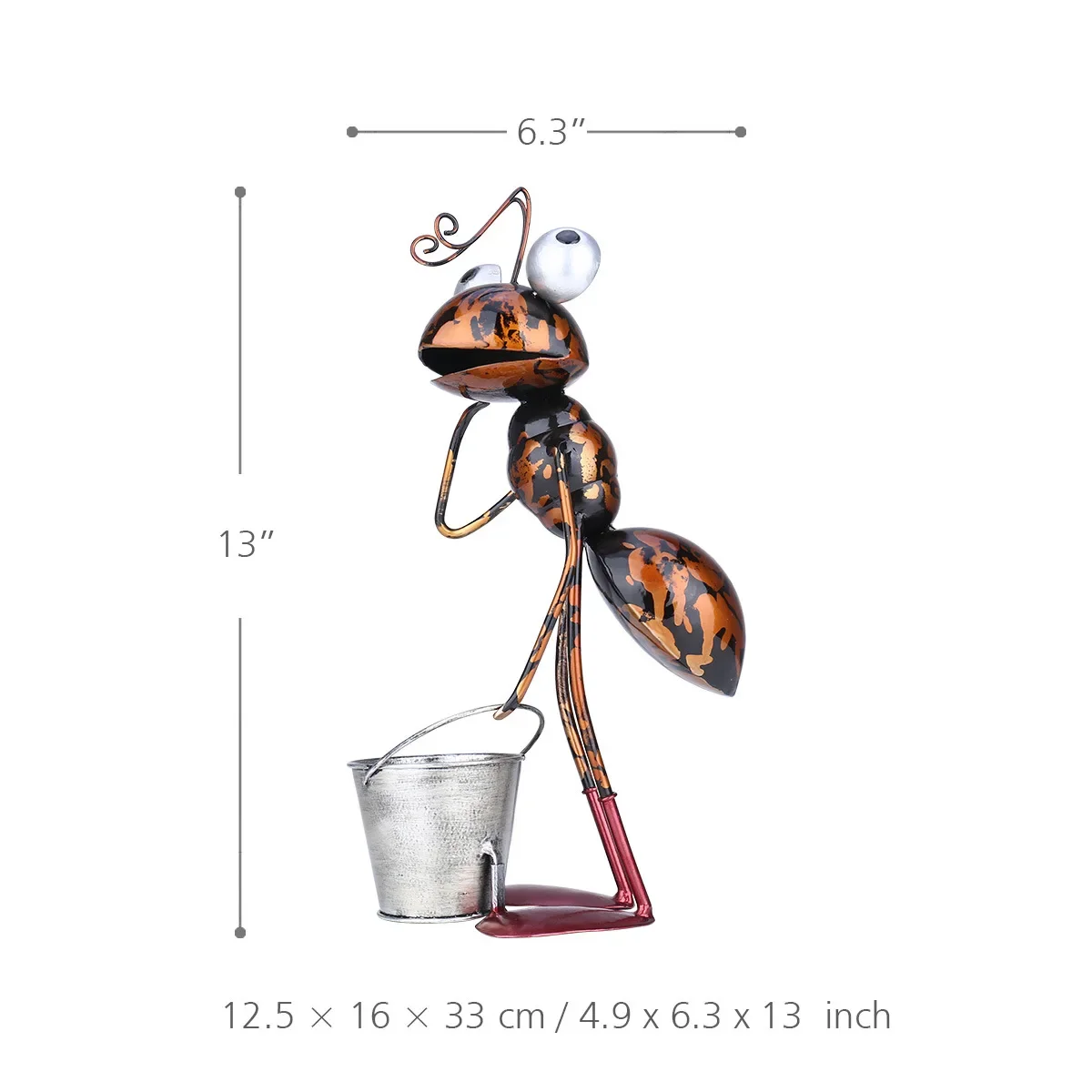 13inch Ant Sculpture Iron Cartoon Ant With Removable Bucket Garden or Desk Decor Succulent Flower Pot Trinket Storage