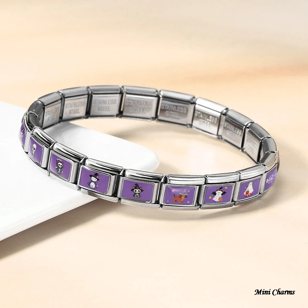 Original-Design Halloween Totenkopf Kürbis Hund Katze Geist Italienischer Charm-Link Passend für 9mm Edelstahl-Armband Schmuck DIY-Perlen – Detail 4