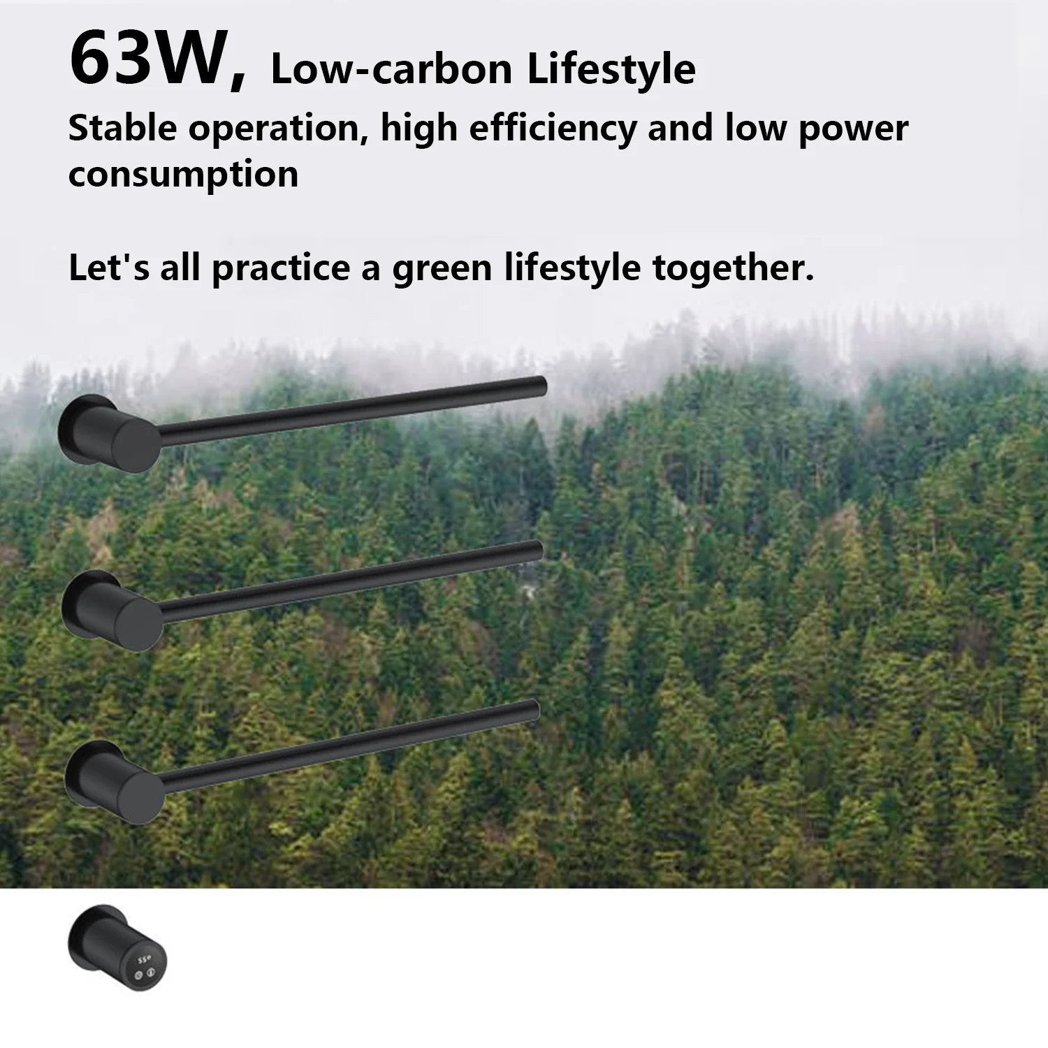 Modern Matte Black Electric Towel Rails with 3 Round Heated Rails 304 Stainless Steel Wall Mounted Hidden Electric Towel Rack view 5