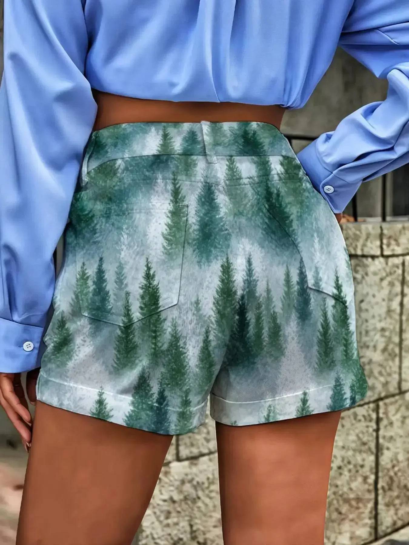 A women's retro wind chime grass inspired denim short women's retro tropical floral graffiti tropical print imitation denim 