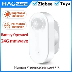 Tuya Zigbee Human Presence+ PIR Motion Detection Sensor Luminance Detector Battery Operated Support Zigbee2mqtt Home Assistant