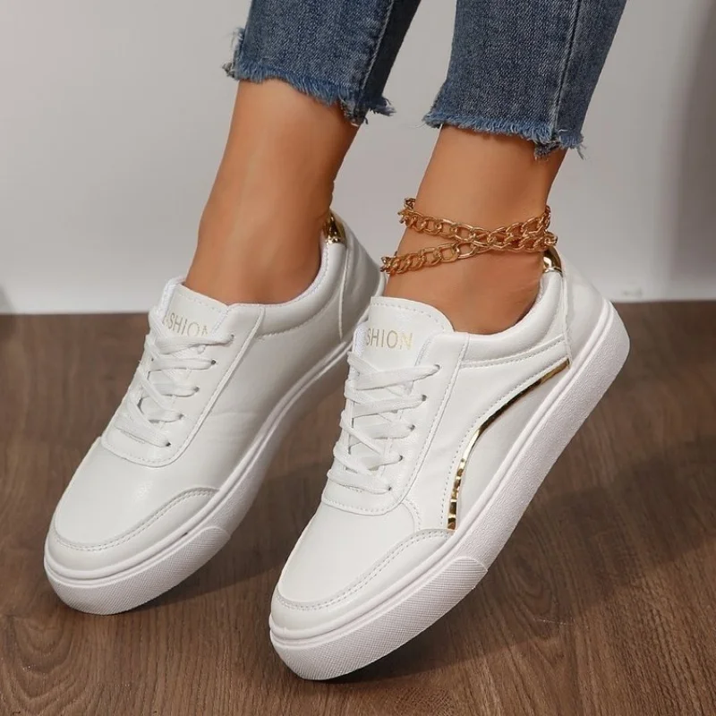 

Women's White Shoes Spring Autumn Outdoor Flat Casual Sports Shoes Men New EVA Sole Lace Up Round Toe Fashionable Office Shoes