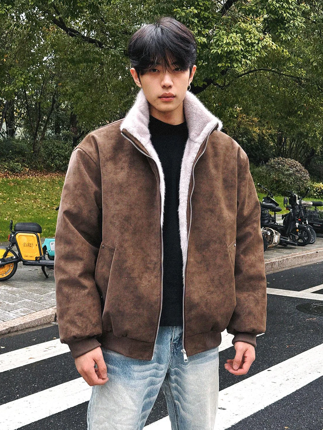 

Men's Thiened Winter Cotton Jaet Stand Collar Fce Lined American Sle Coat Stand Fit Long Sve Pure Color