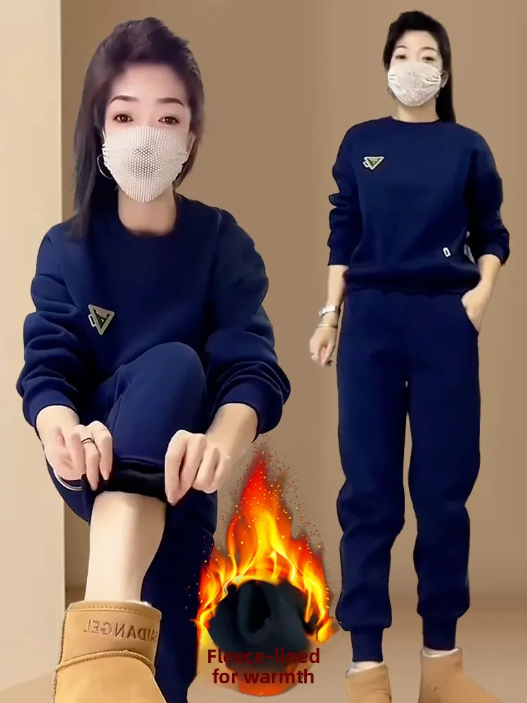 Dames Faionable Thiened Fce Hoodie Joggingbroek Set Casual Outfit 2026 Herfst Winter Nieuwe collectie Veelzijdig Comfortabel