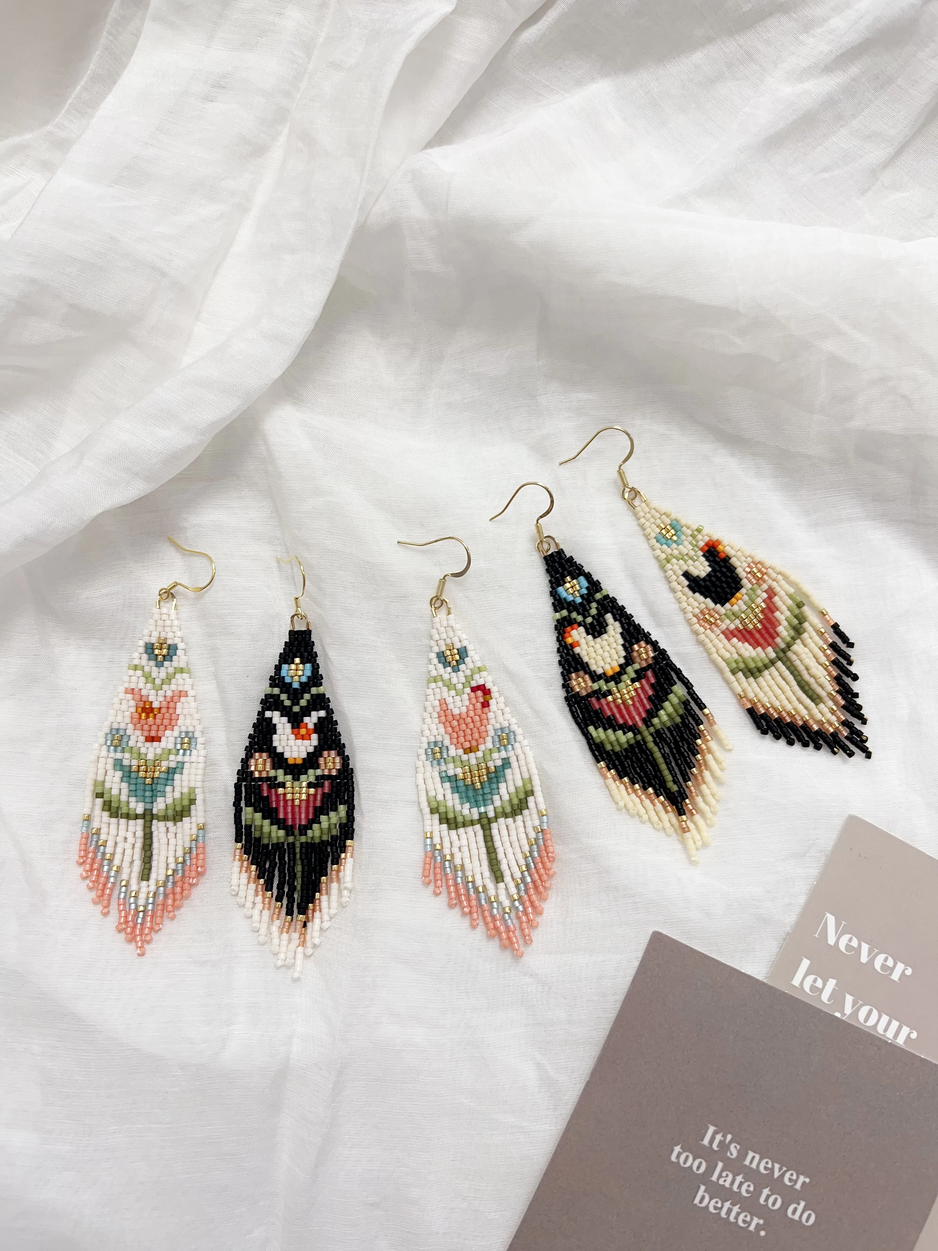 ZGMXR Rice bead earrings Animals Flower Colorful Tassel Pattern Hand-woven Bohemia Alloy Woman Fashion Simple Beaded earrings