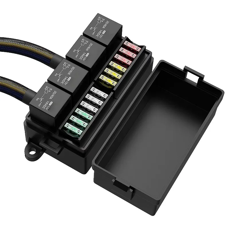 12V 12 Way Pre‑Wired Relay Socket Box 4‑Pin Relay ATC ATO Blade Fuse Holder With Harness For Car Truck Marine Boat