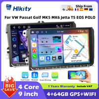 Hikity 4+64G Android 2Din Car Radio Stereo 9 inch GPS Navigation for VW Passat Golf MK5 MK6 Jetta T5 EOS POLO Touran Seat Skoda