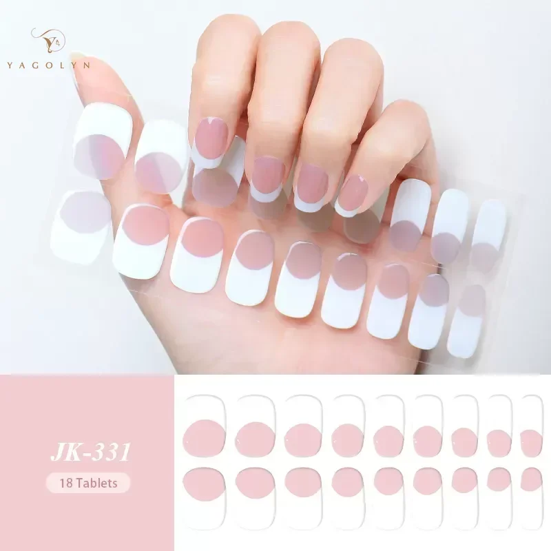 French Semi-Cured Gel Nail Patch Slider Adhesive Waterproof Long Lasting Full Cover Gel Nail Sticker UV Lamp Needed Nail Wraps