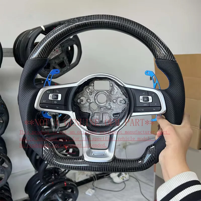 For Volkswagen Custom Carbon Fiber Steering Wheel Horn Cover With Blue Paddles And Silver Frame For MK7 MK6 Golf7