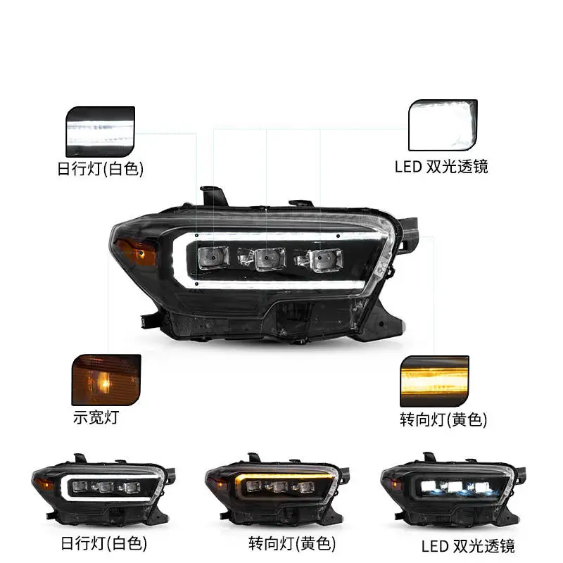 

Car LED Headlight For N300 Toyota TACOMA 2015-2019 Start UP Animation Streamer Dynamic Turn Signal Head Lamp Assembly