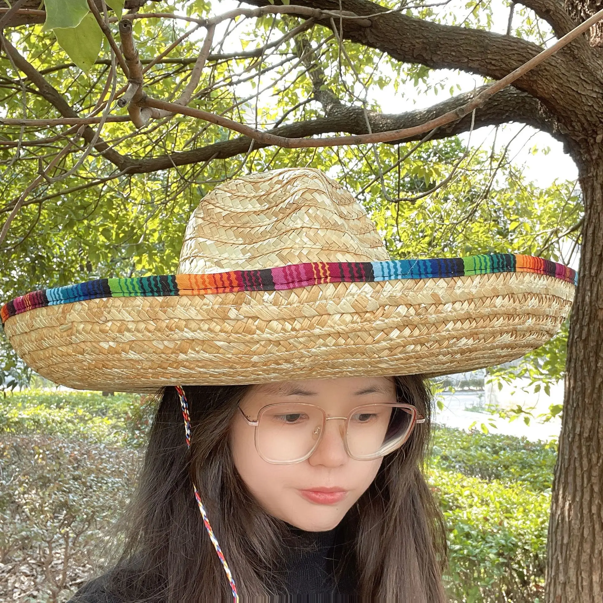 Chapéu de palha mexicano adulto, Chapéu de palha Pom Pom branco, Desempenho do Dia das Bruxas, Mobília do traje do baile, Festa do carnaval