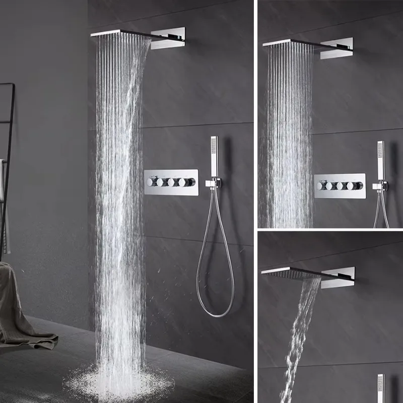 Douche murale carrée pour salle de bain, hôtel, avec grande pomme de douche, système de douche dissimulé en laiton moderne