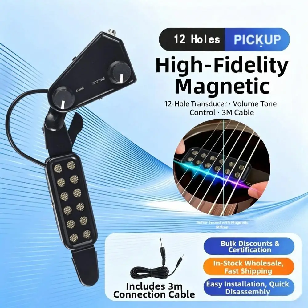 Portable Clip‑on Folk Guitar Pickup 12 Hole Design Volume& Tone Adjustable Sound Hole Transducer for Acoustic Guitar Performance view 6