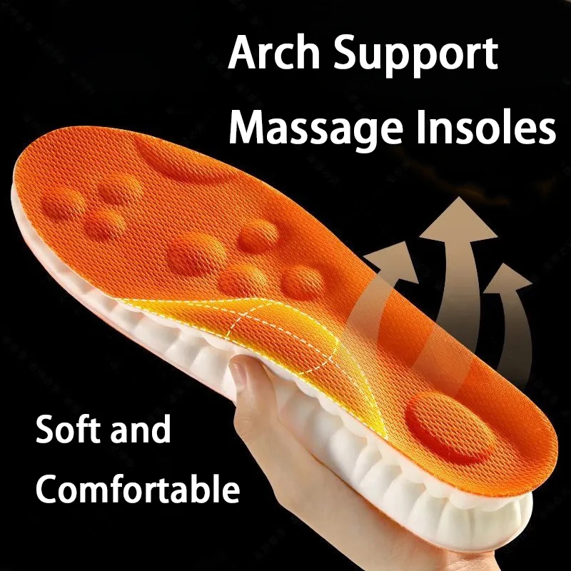 PU Massage Insoles for Men Women Breathable Anti-Odor Shock-Absorb High-Elastic Cushion for Casual Sports 1Pair/2Pair