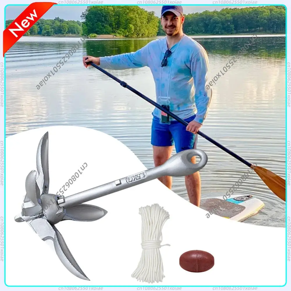 Ancla de Barco Plegable de 0.7/1.5 kg con Cuerda Marina de 65 pies y Boya para Kayak, Pesca, Canoas, Moto Acuática, Tabla de SUP
