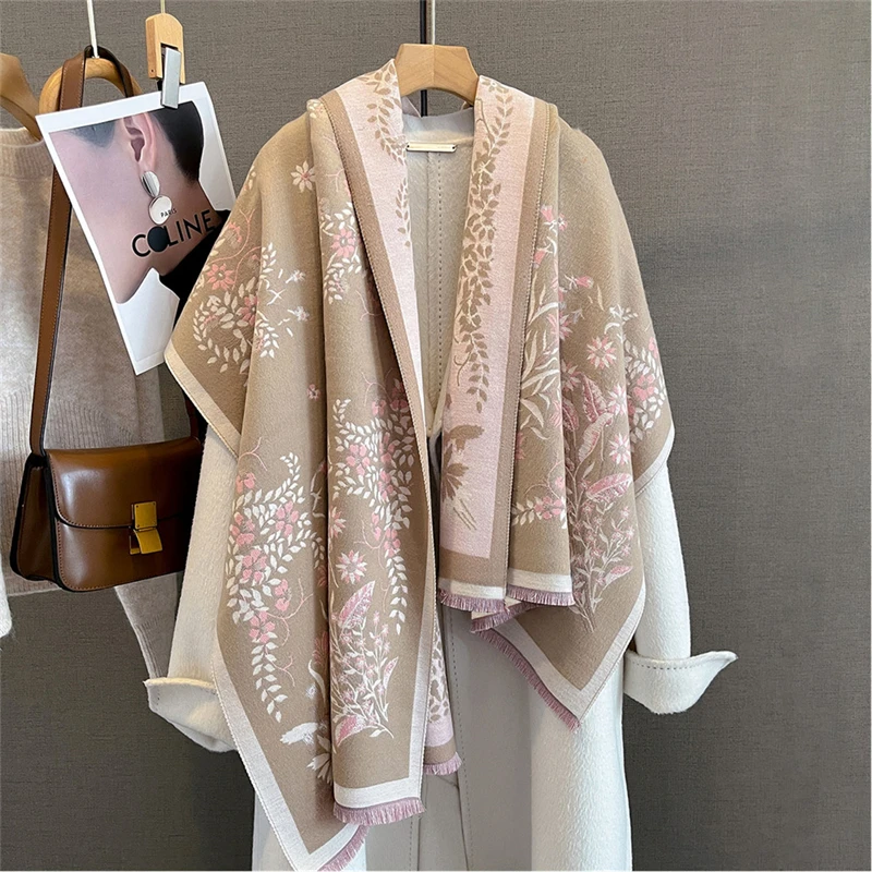 2025 inverno quente cachecol de caxemira para mulheres luxo impressão pashmina xale envoltório lenço feminino bufanda echarpe design bandana