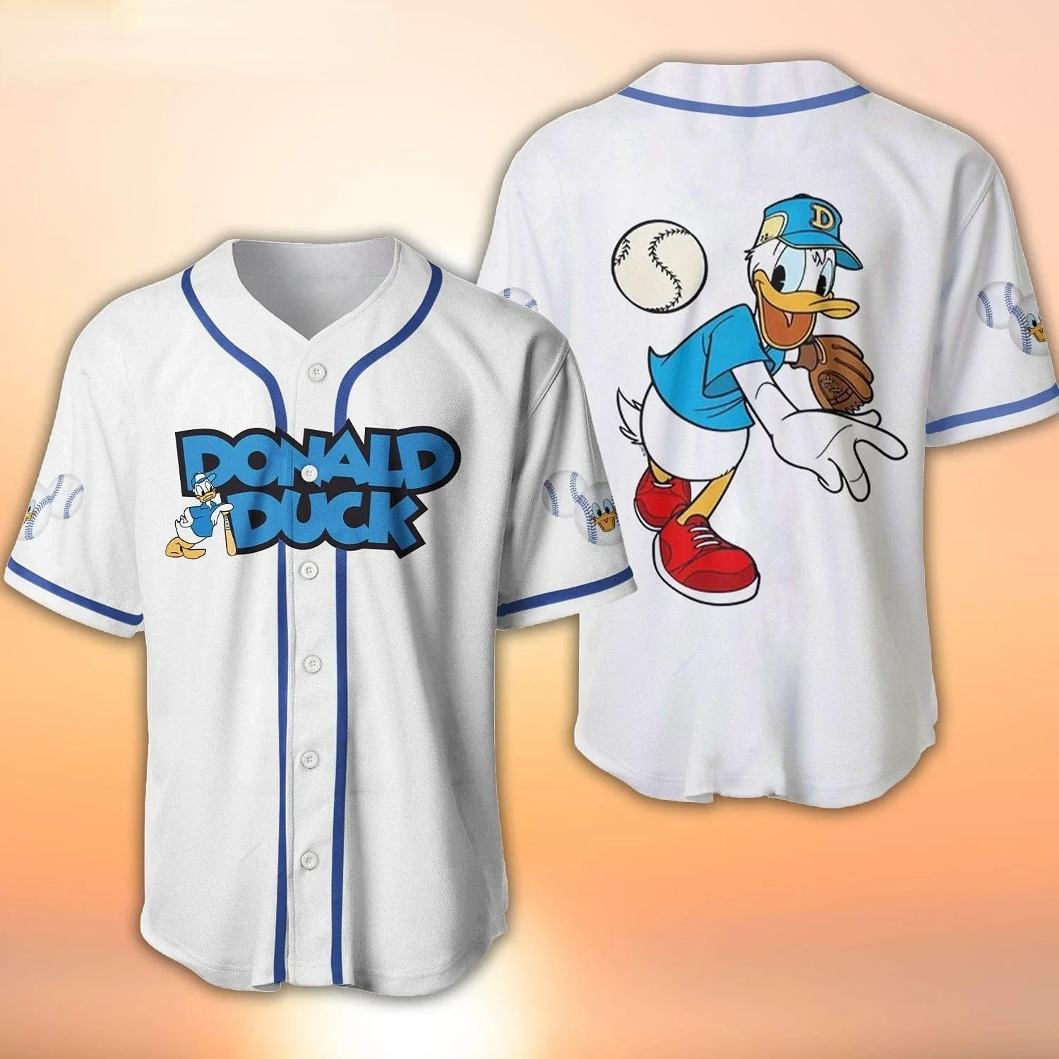 Disney Custom Name Donald Duck Baseball Jersey All Over Print 3d Pinstripe Baseball Jersey Summer Fashion Shirt Men Wome Tops