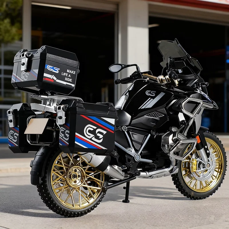 1/10 R1250 GS ADV Alloy Racing Motorcycle Diecasts Metal Street Sports Motorcycle Model Simulation Sound and Light Kids Toy Gift