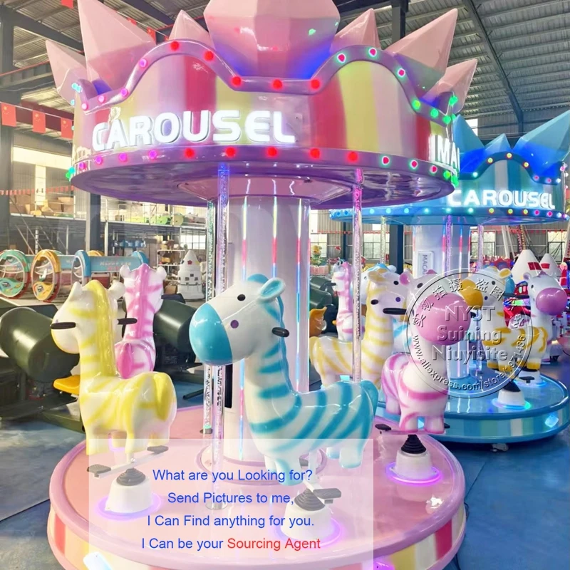 Kids 6 Seats Zebra Carousels Horse Shopping Mall Cheap Kiddie Ride Fairground Amusement Park Merry Go Round Arcade Game Machine