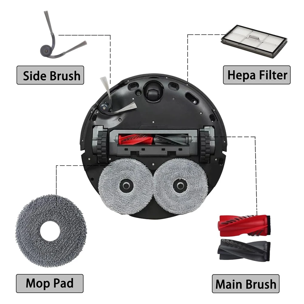 

【ESSENTIALS】Запасные части и аксессуары для пылесоса Roborock Saros 10R - основная щетка, боковая щетка, HEPA-фильтр, насадка для влажной уборки.