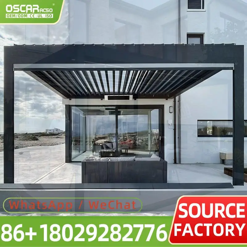 Motorized Retractable Roof Canopy with Remote Control Customizable Size 15 Year Warranty Luxury Awning for Patio Garden Balcony
