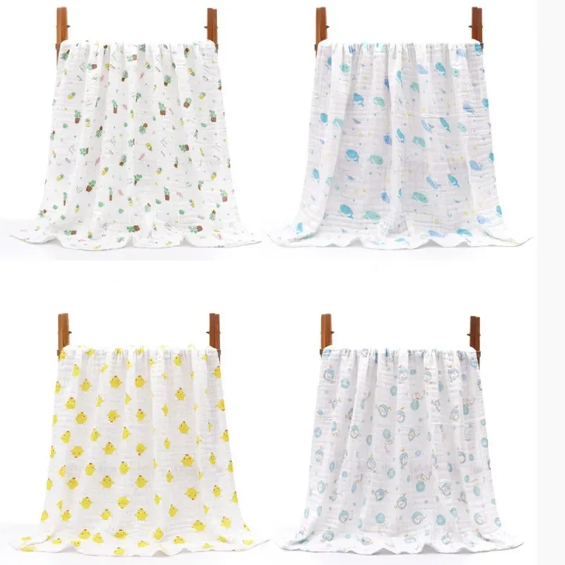 Toalla de baño para bebé, toalla de gasa de algodón de 4 capas, productos finos de verano para bebés recién nacidos, funda de toalla para niños, manta de 110x110cm