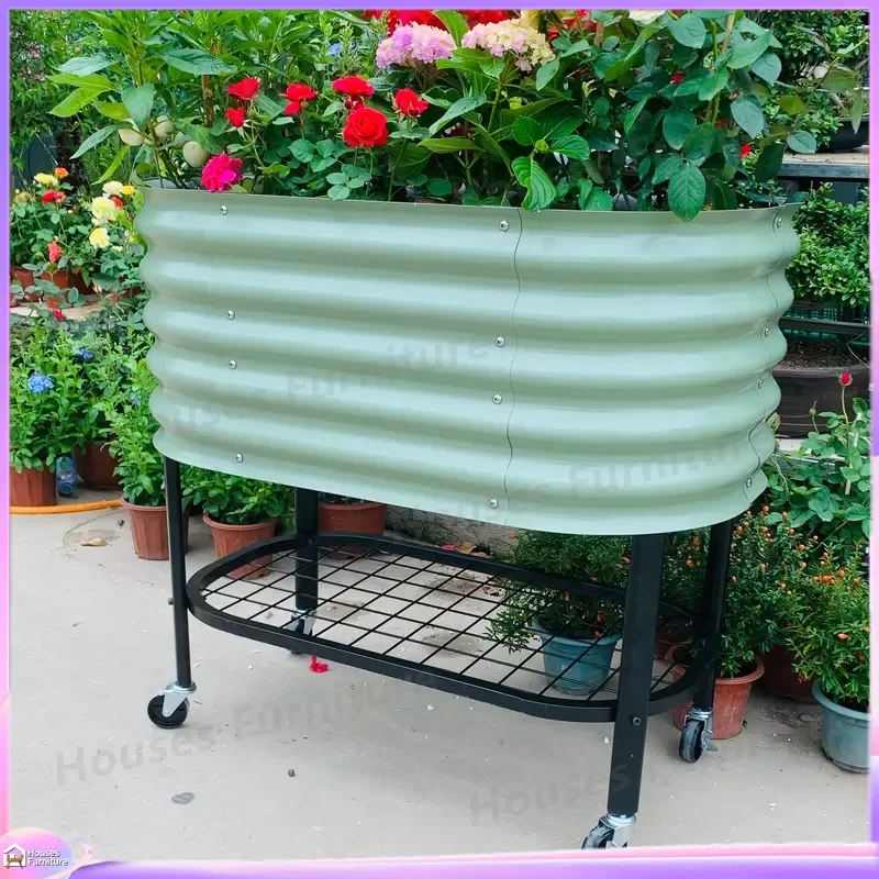 Aluzinc Raised Garden Bed with Wheels Elevated Metal Planter Box Outdoor Rolling Vegetable Flower Pot Container for Patio