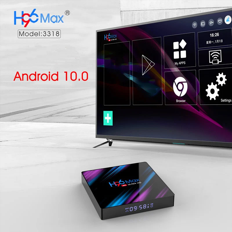 H96 MAX 3318 Android 10.0 Smart TV Box Rockchip RK3318 4GB RAM 64GB ROM BT4.0 USB3.0 2.4G 5G Dual WIFI 3D 4K HDR Media Player