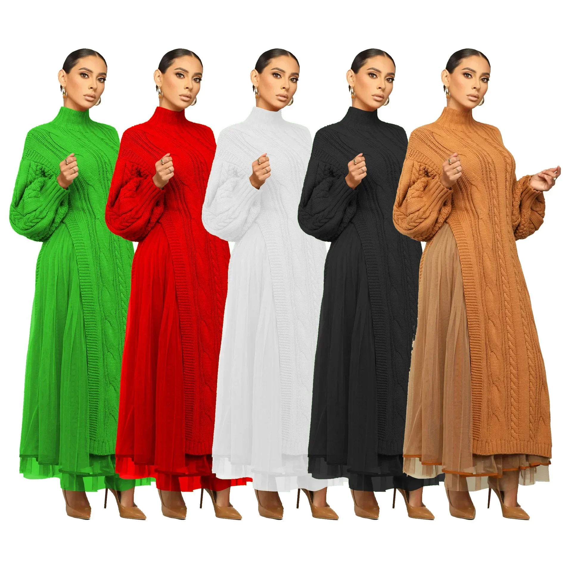 Autumn Winter African Dresses for Women Africa Long Sleeve O-neck White Black Red Green Long Maxi Dress Dashiki African Clothing