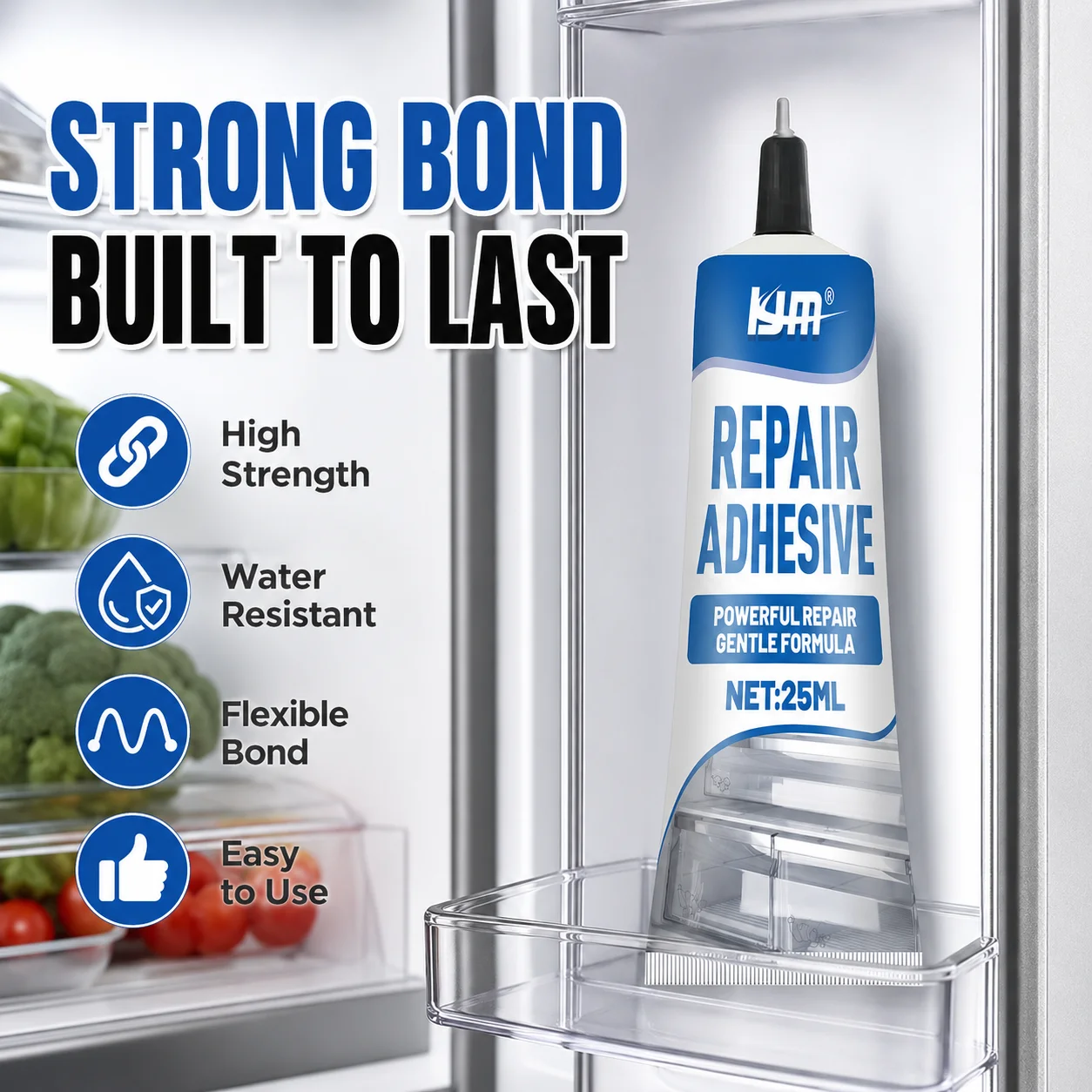 25ML Refrigerator Repair Adhesive Cold Resistant Waterproof, Quick Drying Glue for Plastic/Glass Drawers and Freezer Door Seals