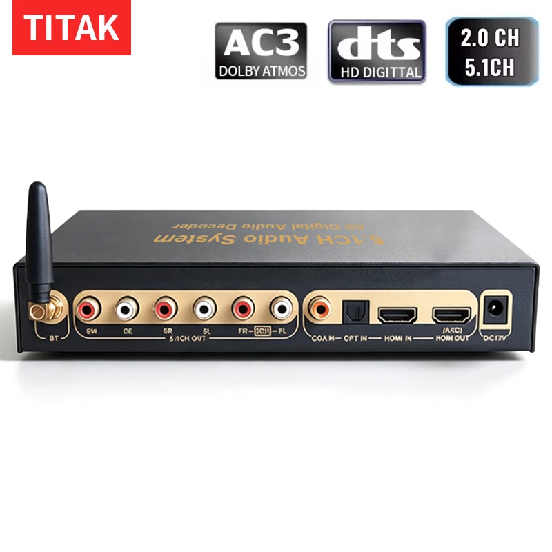 4K 60Hz HDMI-compatible 2.0 Audio Extractor DTS ac3 Digital 5.1 Decoder Coaxial SPDIF USB Flash Bluetooth 5.0 Input ARC