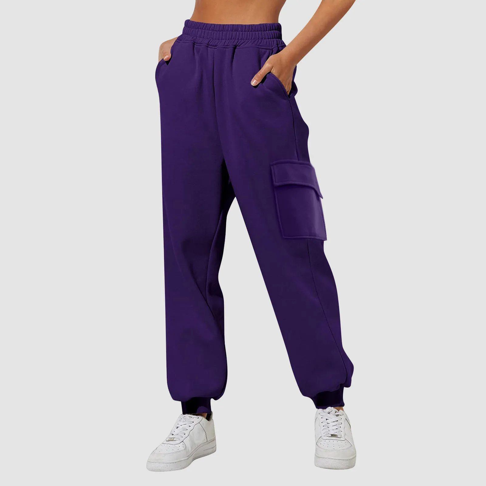 

New Winter Ladies Drawstring Threaded Workwear Sweatpants Wool Lined Sweatpants Wide Straight Legged Bottoms Jogging Pants