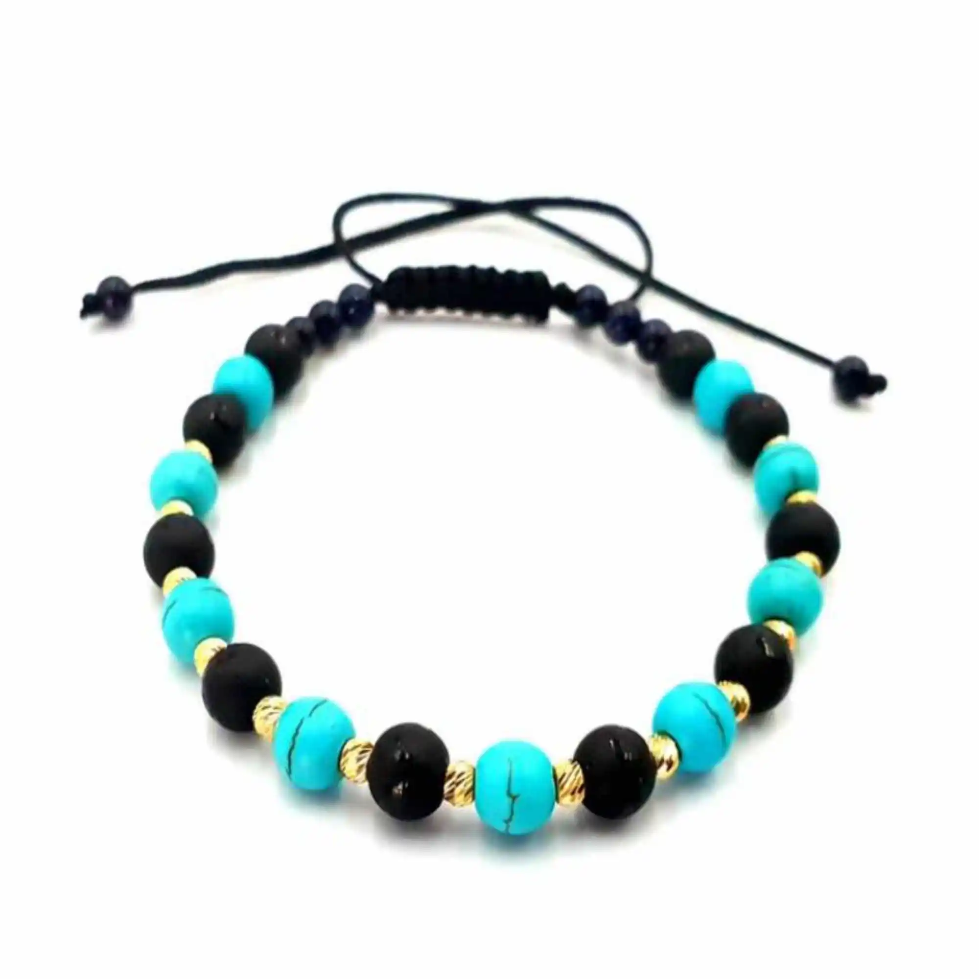 

6mm Natural round black agate turquoise gemstone beads Bracelet Bohemia Energy Classic Yoga Chain National Style spread Taseel