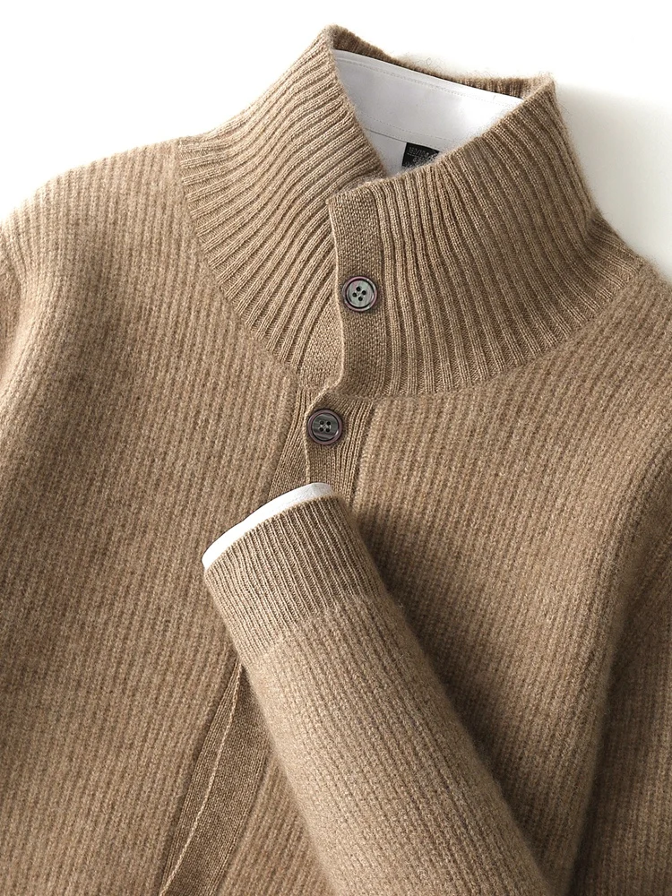 Coat Men's Sweater Cardigan 100% Cashmere Sweater Autumn Winter Clothing High Button Up Collar Cardigan Thicked Warm Knit Jacket