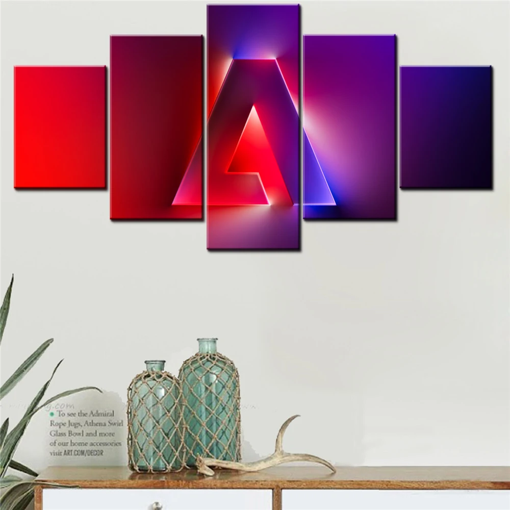 5 Pieces Wall Arts Canvas Poster Painting Technology Adobe Gradient Background Wallpaper Home Decor Picture Printing Artwork