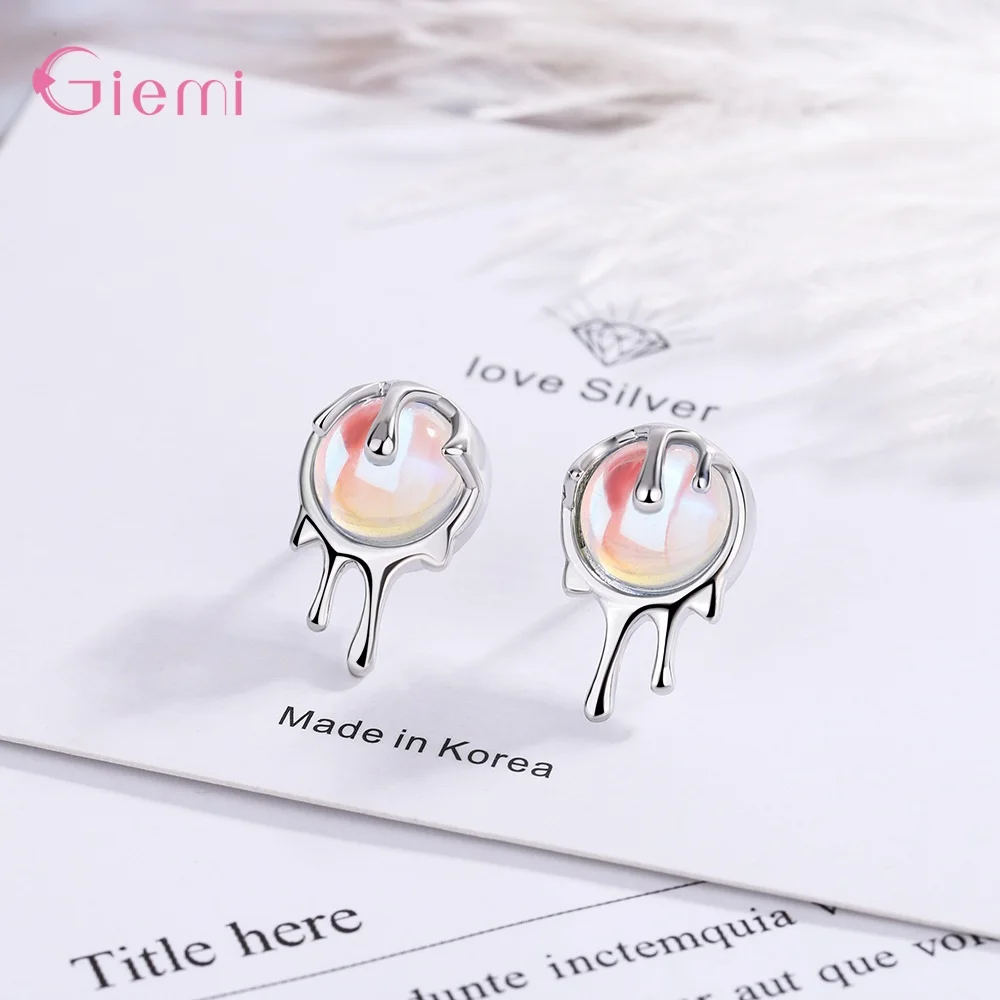 Korean Style Genuine 925 Sterling Silver Sparkling Moonlight Stone Earrings Personality Irregular Gradient Earrings Jewelry