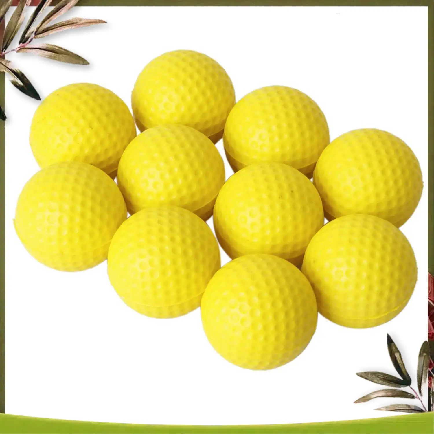 A08P-10szt Żółta Miękka Elastyczna Piłka Golfowa PU do Ćwiczeń w Pomieszczeniach i 3x Kawałki Tee Golfowe Wytrzymałe Tee do Treningu na Driving Range 60/70/80 mm