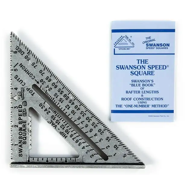 Swanson-Alumínio Speed Square Características, escalas múltiplas, Blue Book, modelo S0101, 7 Polegada Tool