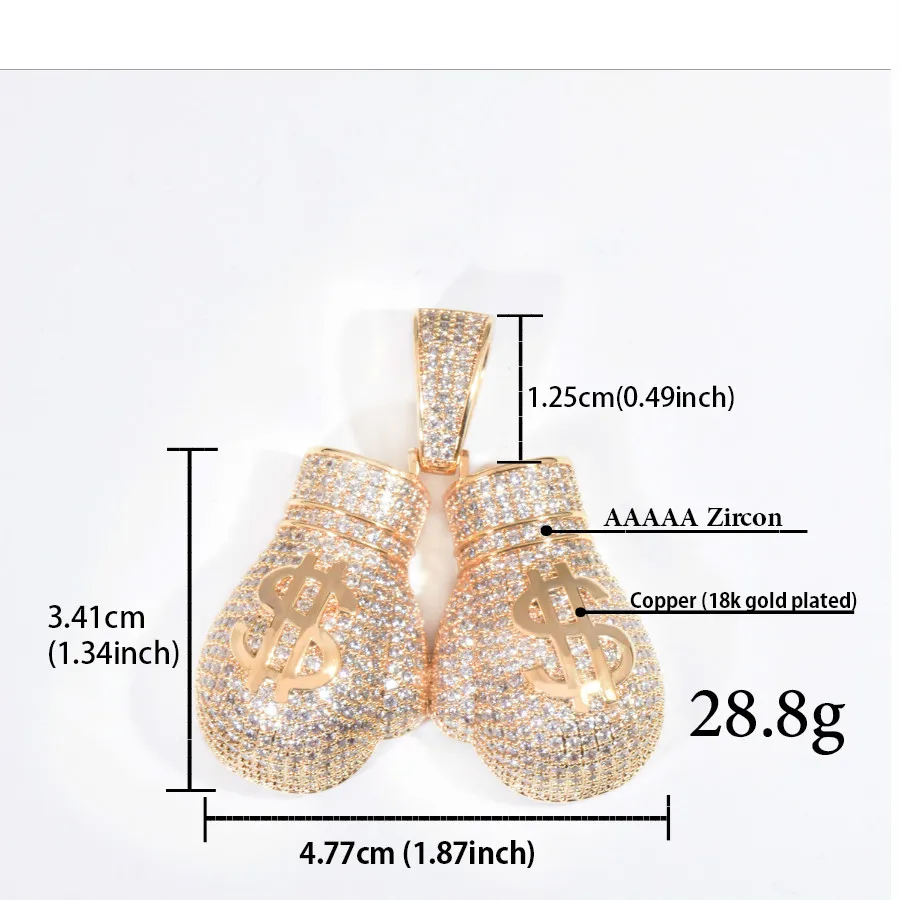 Dollar Boxing Gloves Men Pendant Iced Out Zircon Copper Charm Fashion HipHop Necklace Chain Rock Rapper Jewelry Gift
