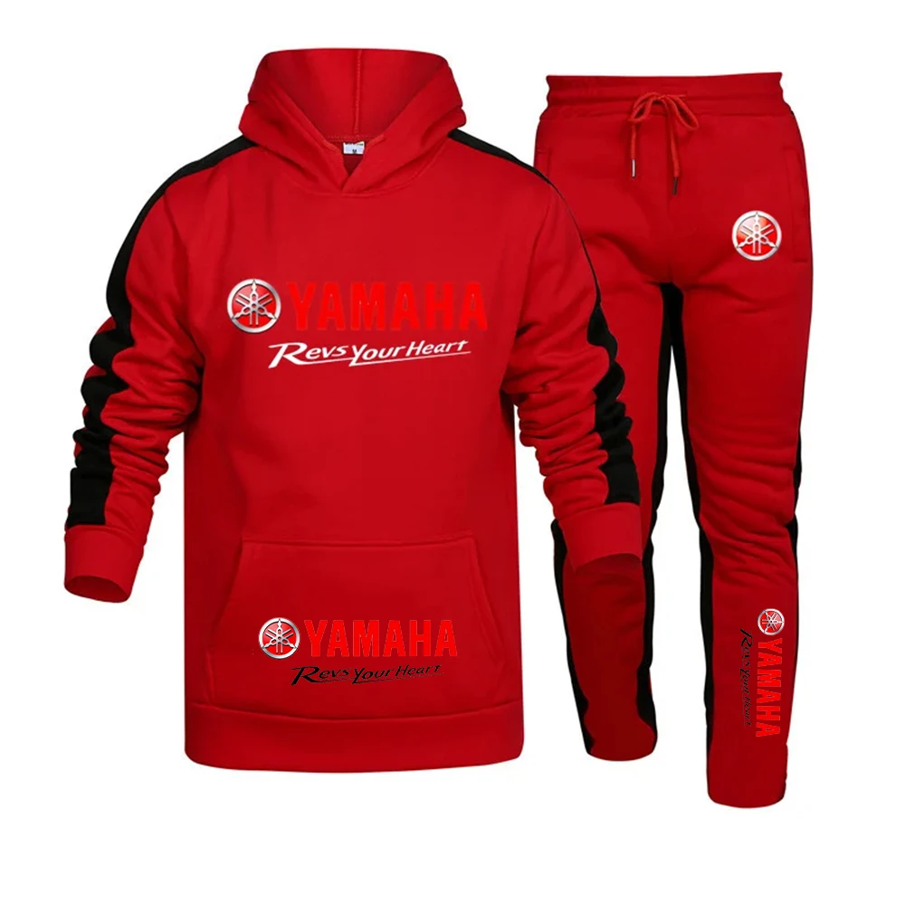 New Yamaha Men's Two Piece Set Color blocked Sportswear Casual Winter Long Sleeve Warm, Moisture Absorbing, Breathable Sportswea