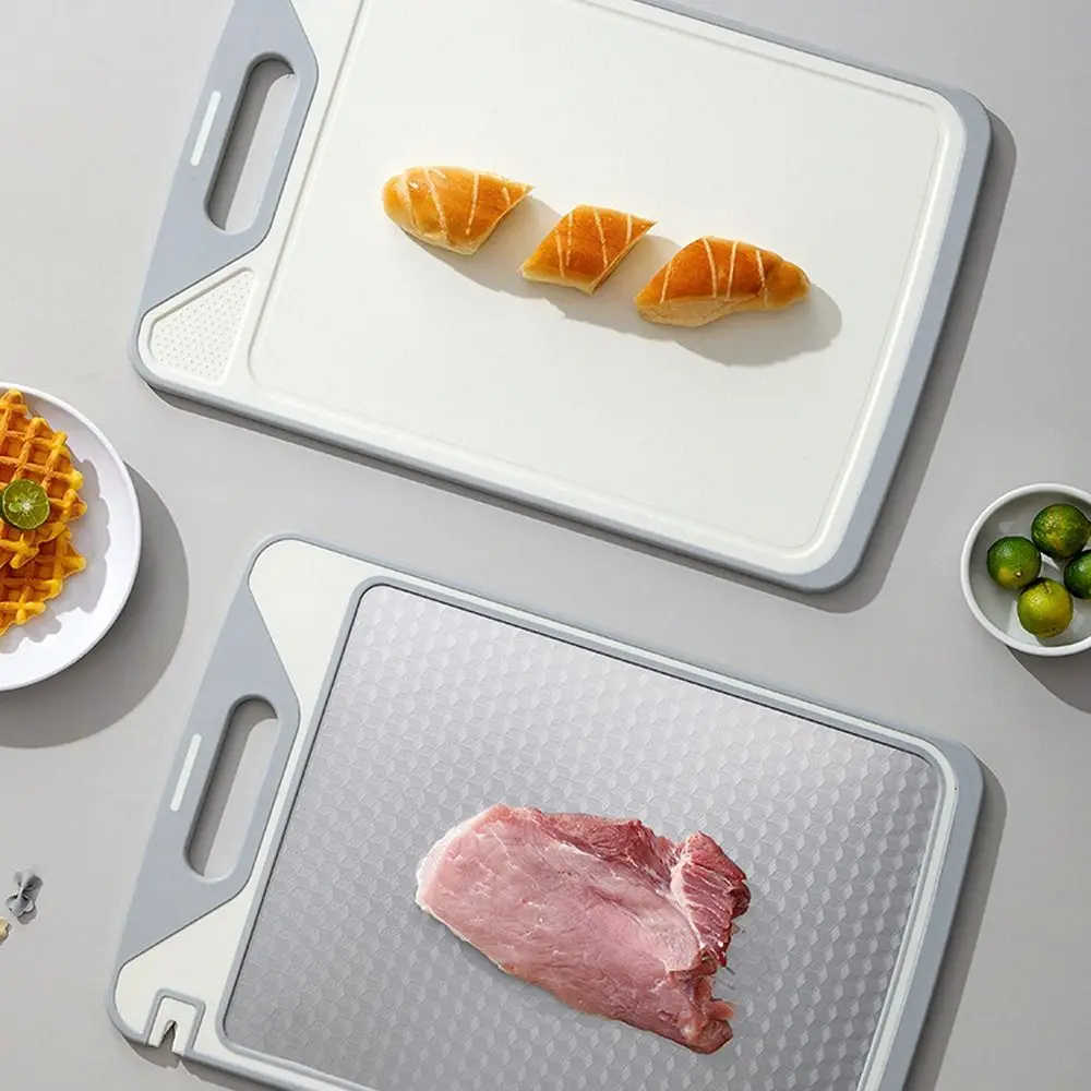 

Double Sided Chopping Board Stainless Steel Anti-Slip Cutting Board Multifunctional with Sharpener Chopping Block