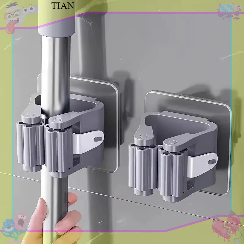 TIAN   Multi Specification Hooks Adhesive Wall Hanging Mop Rack Broom Hanger Hook Kitchen Bathroom Organization Home Accessories