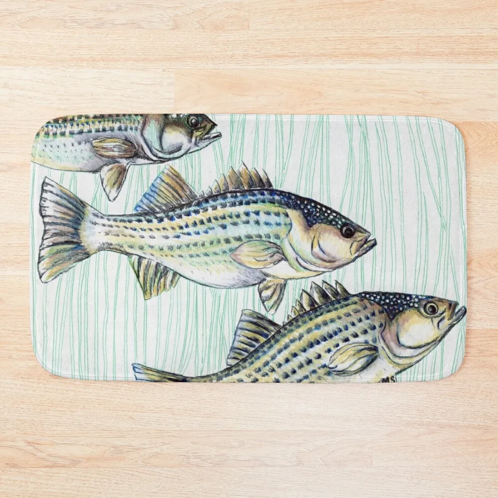 

New School Striped Bass Fish Illustration Bath Mat Washable Non-Slip Kitchen Rug Toilet Floor Anti-Slip Carpet Mat